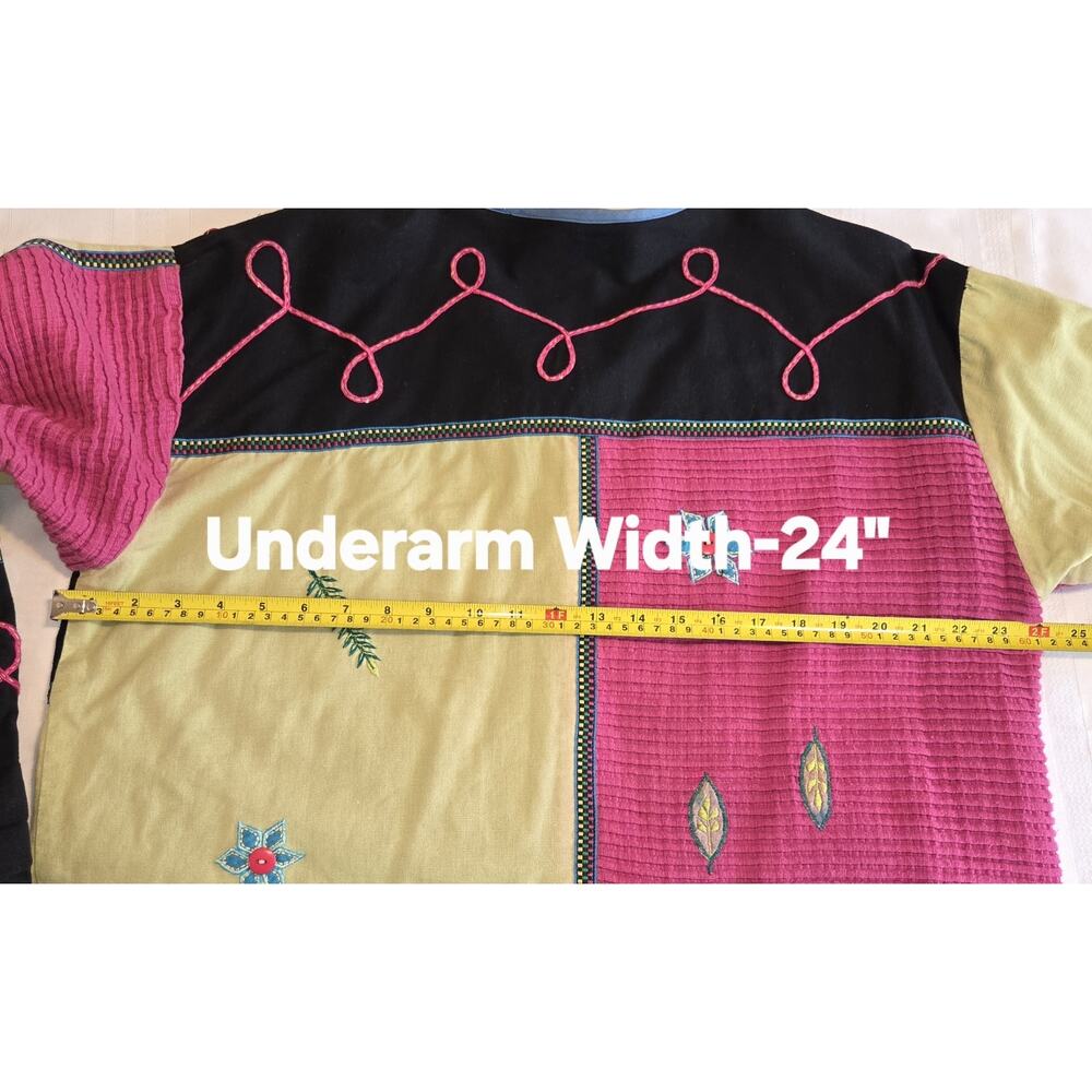 Sara Studio Plus Patchwork Jacket Top 1X Linen Blend Boho Festival Lined Artsy - Picture 15 of 16